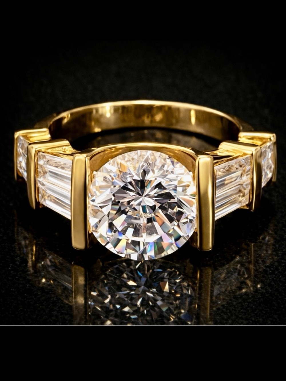 3.5ct brilliant round cut baguettes tension set CZ wedding engagement ring gold